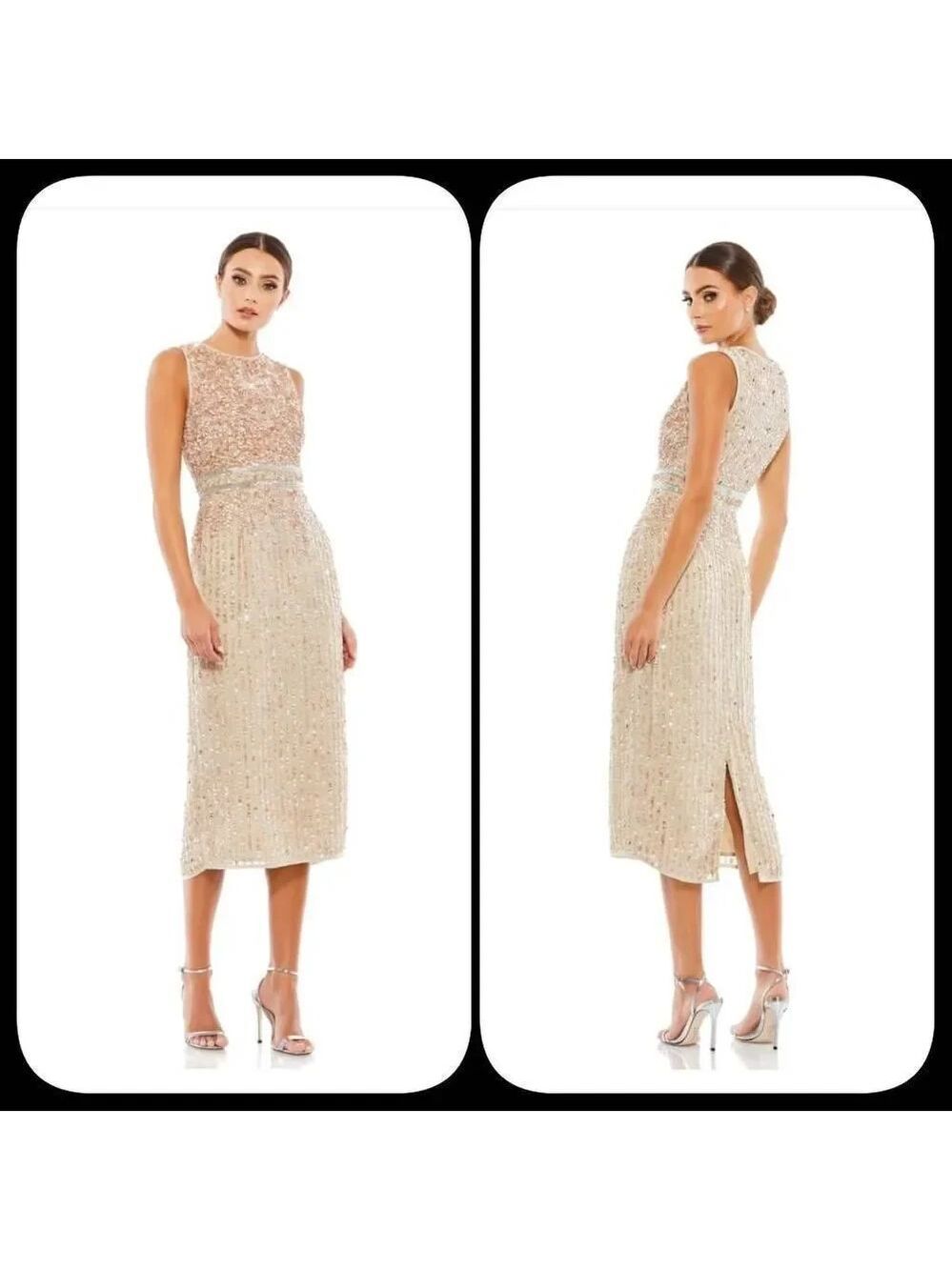 Mac duggal sleeveless HIGH NECK BEADED MIDI SHEATH DRESS SIZE 8